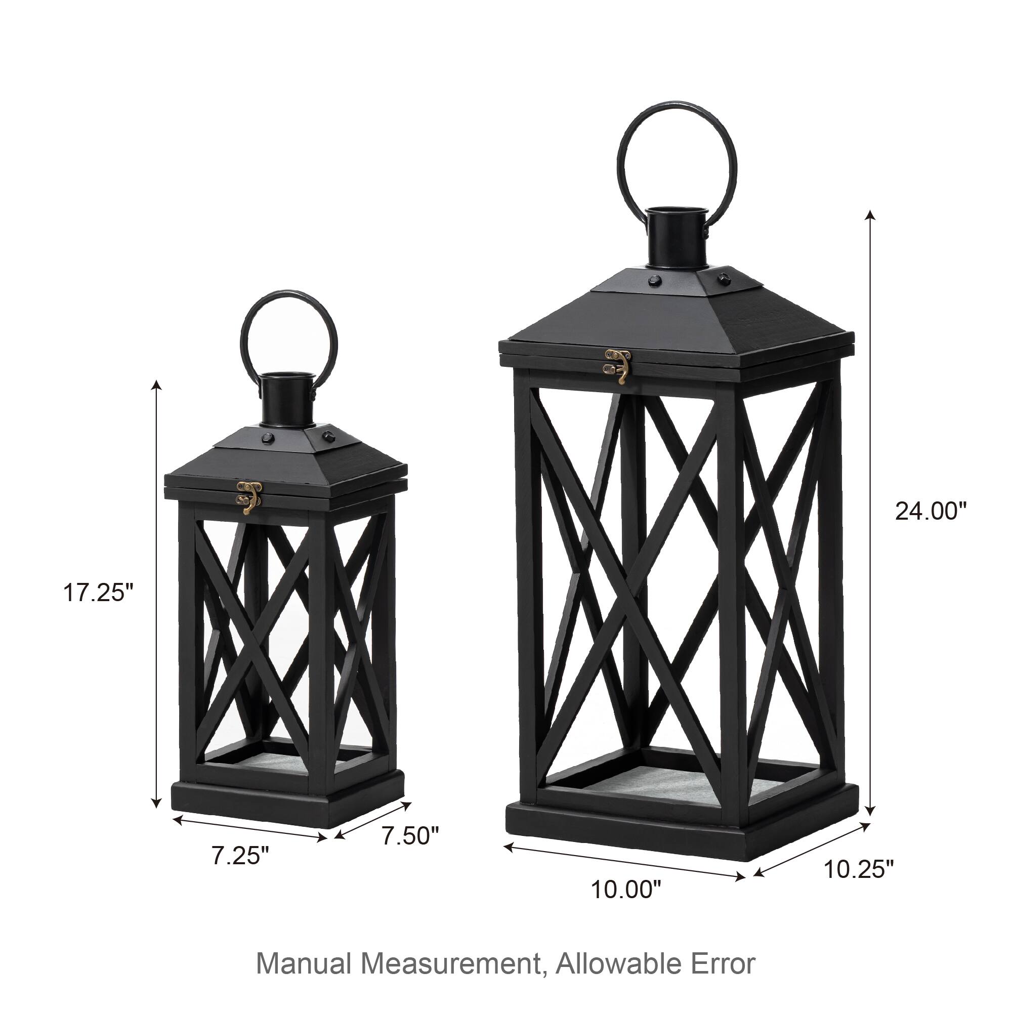 Glitzhome® Black Farmhouse Wood & Metal Lanterns Set
